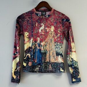 *RARE* vintage 90s Cop Copine velvet tapestry "Le Goût" long sleeve shirt